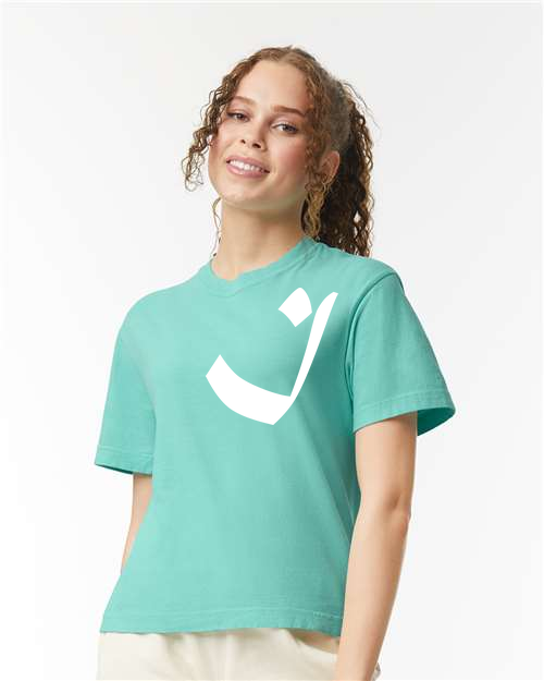 Alphabet I T-Shirt 9 inch calligraphy White ink, Chalky Mint