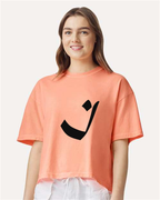 Alphabet I T-Shirt 9 inch calligraphy Black ink, Neon Cantaloupe