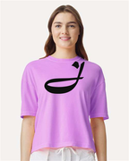 Alphabet J T-Shirt 9 inch calligraphy Black ink, Neon Violet