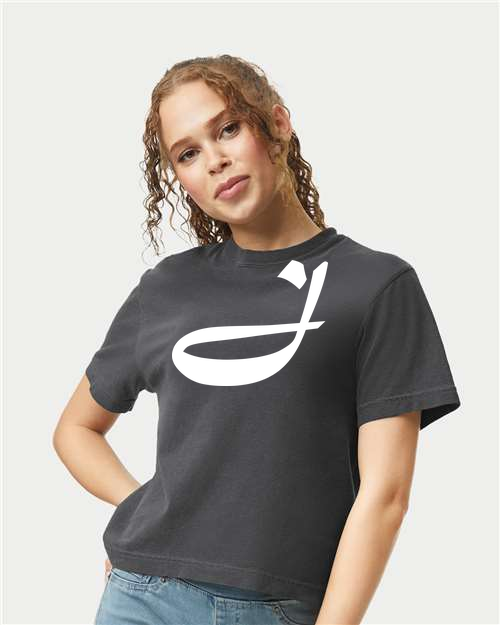 Alphabet J T-Shirt 9 inch calligraphy White ink, Pepper