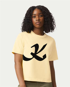 Alphabet K T-Shirt 9 inch calligraphy Black ink, Butter