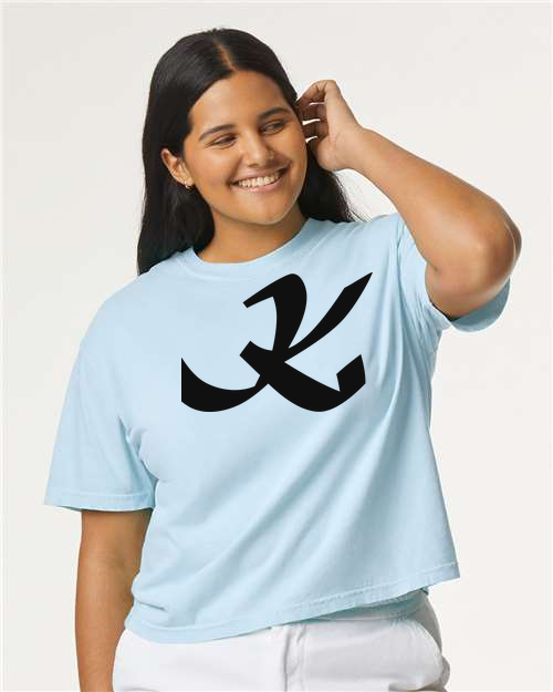 Alphabet K T-Shirt 9 inch calligraphy Black ink, Chambray