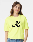 Alphabet K T-Shirt 9 inch calligraphy Black ink, Neon Lemon