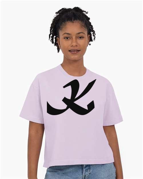 Alphabet K T-Shirt 9 inch calligraphy Black ink, Orchid