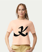 Alphabet K T-Shirt 9 inch calligraphy Black ink, Peachy