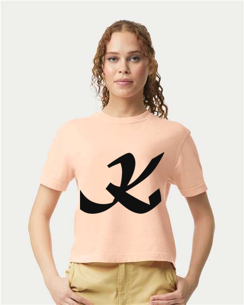 Alphabet K T-Shirt 9 inch calligraphy Black ink, Peachy