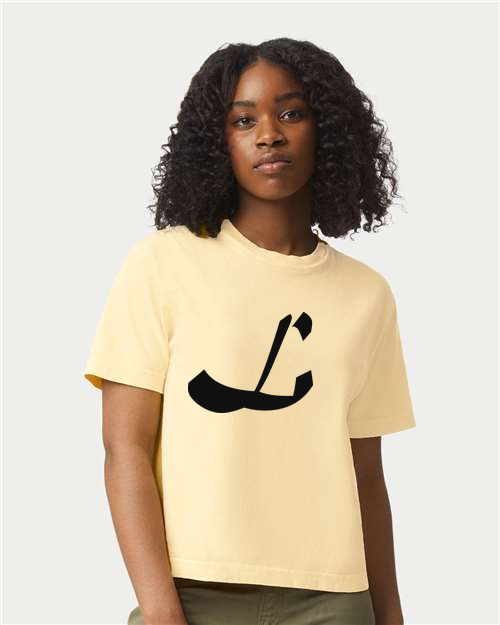 Alphabet L T-Shirt 9 inch calligraphy Black ink, Butter