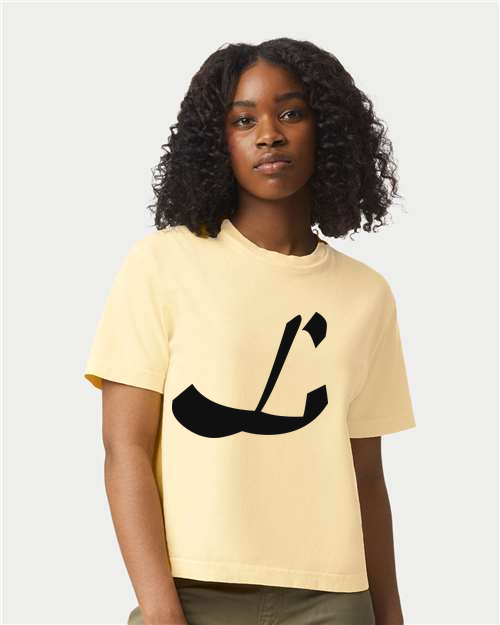 Alphabet L T-Shirt 9 inch calligraphy Black ink, Butter