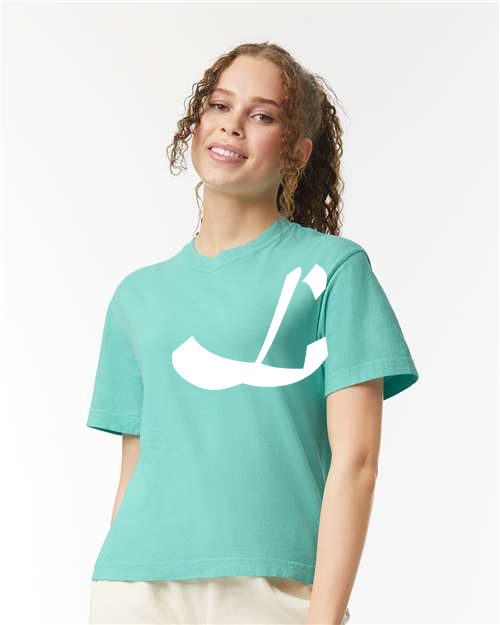 Alphabet L T-Shirt 9 inch calligraphy White ink, Chalky Mint