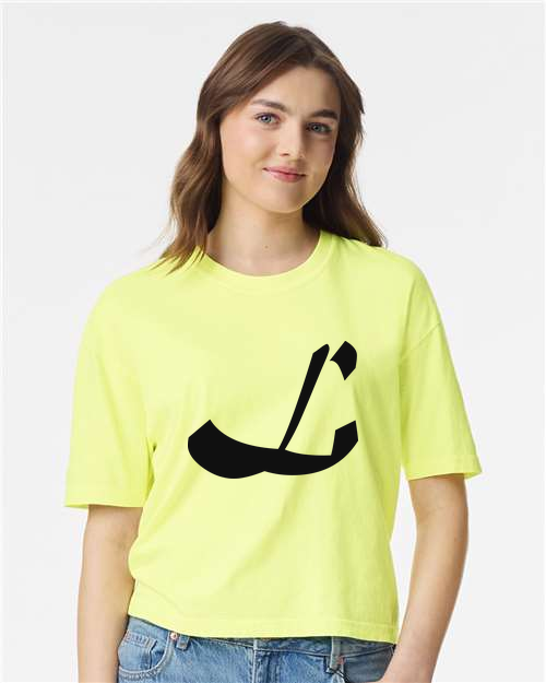 Alphabet L T-Shirt 9 inch calligraphy Black ink, Neon Lemon