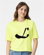 Alphabet L T-Shirt 9 inch calligraphy Black ink, Neon Lemon