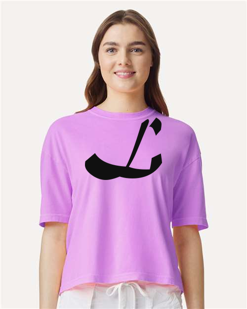 Alphabet L T-Shirt 9 inch calligraphy Black ink, Neon Violet
