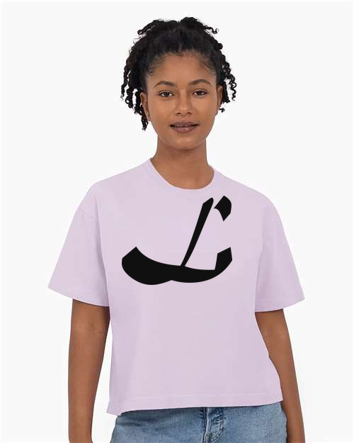 Alphabet L T-Shirt 9 inch calligraphy Black ink, Orchid