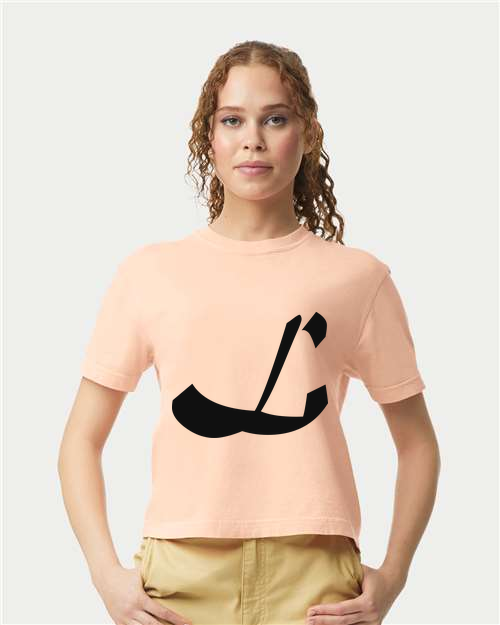 Alphabet L T-Shirt 9 inch calligraphy Black ink, Peachy