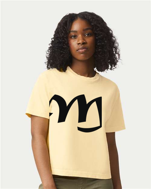 Alphabet M T-Shirt 9 inch calligraphy Black ink, Butter