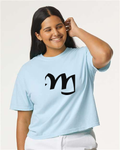 Alphabet M T-Shirt 9 inch calligraphy Black ink, Chambray