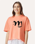 Alphabet M T-Shirt 9 inch calligraphy Black ink, Neon Cantaloupe