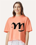 Alphabet M T-Shirt 9 inch calligraphy Black ink, Neon Cantaloupe