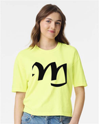 Alphabet M T-Shirt 9 inch calligraphy Black ink, Neon Lemon