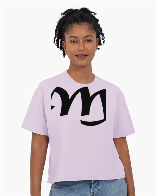 Alphabet M T-Shirt 9 inch calligraphy Black ink, Orchid