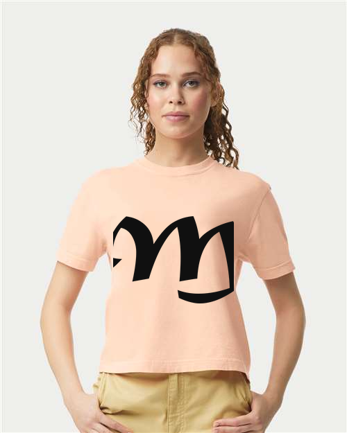 Alphabet M T-Shirt 9 inch calligraphy Black ink, Peachy