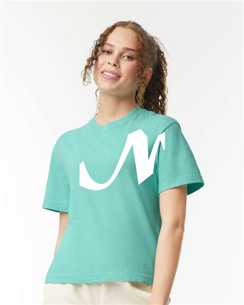 Alphabet N T-Shirt 9 inch calligraphy White ink, Chalky Mint