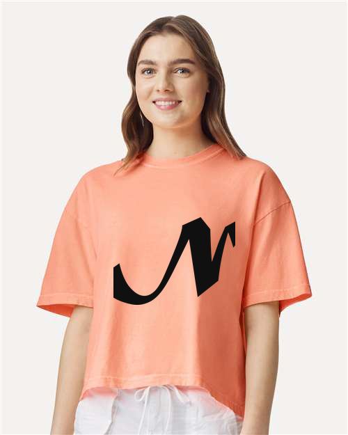 Alphabet N T-Shirt 9 inch calligraphy Black ink, Neon Cantaloupe