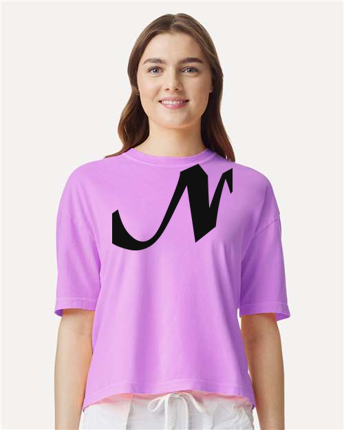 Alphabet N T-Shirt 9 inch calligraphy Black ink, Neon Violet