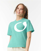 Alphabet O T-Shirt 9 inch calligraphy White ink, Chalky Mint