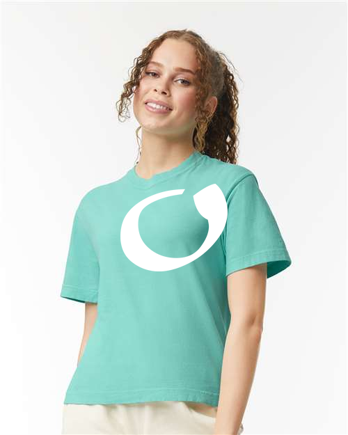 Alphabet O T-Shirt 9 inch calligraphy White ink, Chalky Mint