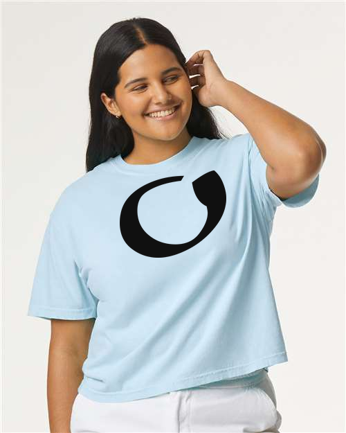 Alphabet O T-Shirt 9 inch calligraphy Black ink, Chambray