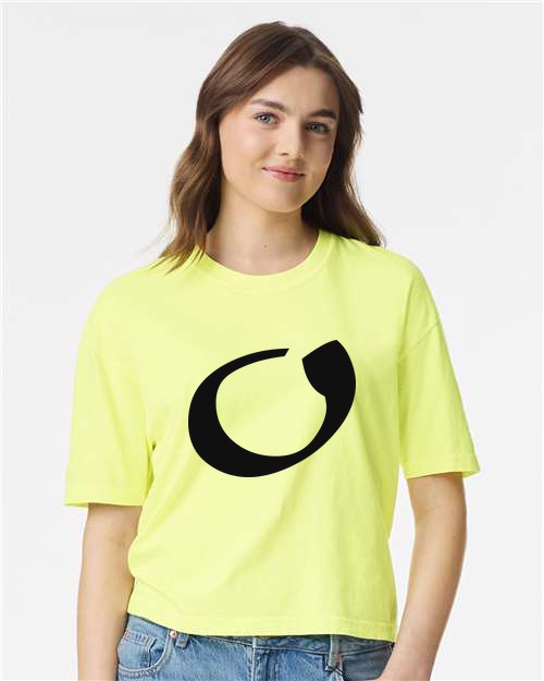 Alphabet O T-Shirt 9 inch calligraphy Black ink, Neon Lemon
