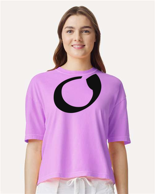 Alphabet O T-Shirt 9 inch calligraphy Black ink, Neon Violet