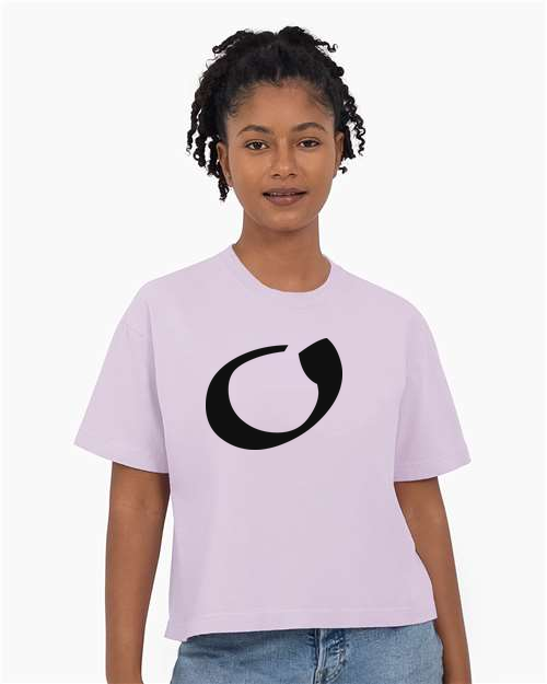 Alphabet O T-Shirt 9 inch calligraphy Black ink, Orchid