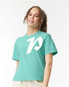 Alphabet P T-Shirt 9 inch calligraphy White ink, Chalky Mint
