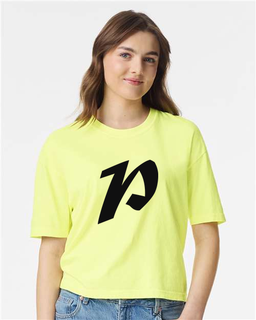 Alphabet P T-Shirt 9 inch calligraphy Black ink, Neon Lemon
