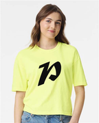 Alphabet P T-Shirt 9 inch calligraphy Black ink, Neon Lemon