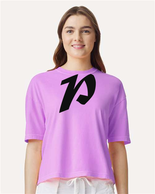 Alphabet P T-Shirt 9 inch calligraphy Black ink, Neon Violet
