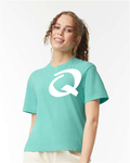 Alphabet Q T-Shirt 9 inch calligraphy White ink, Chalky Mint