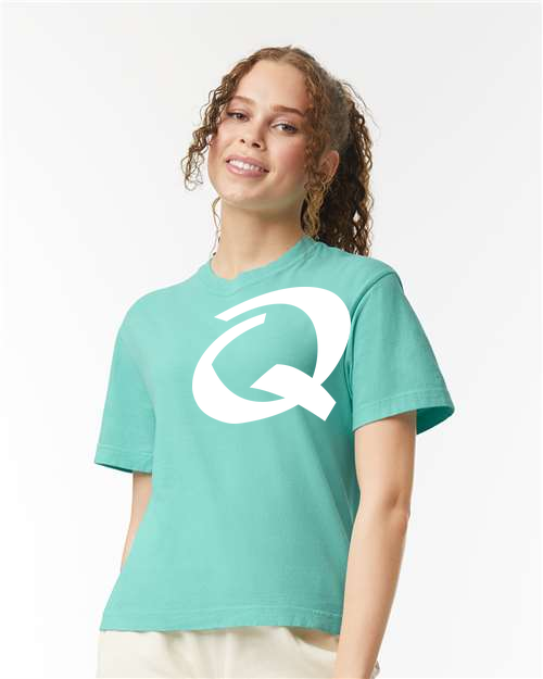 Alphabet Q T-Shirt 9 inch calligraphy White ink, Chalky Mint