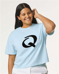 Alphabet Q T-Shirt 9 inch calligraphy Black ink, Chambray
