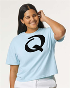 Alphabet Q T-Shirt 9 inch calligraphy Black ink, Chambray