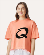 Alphabet Q T-Shirt 9 inch calligraphy Black ink, Neon Cantaloupe