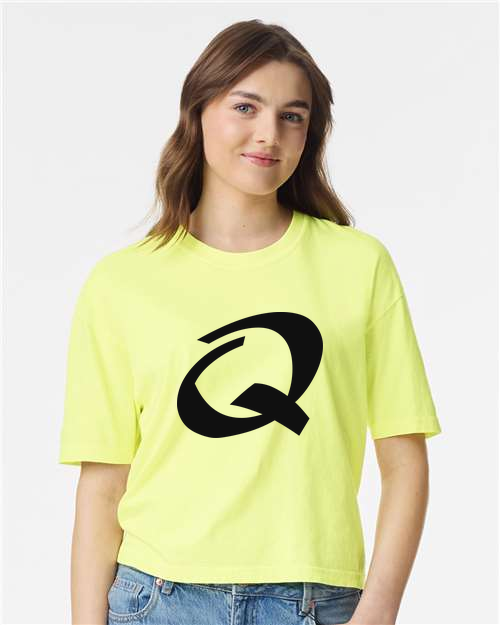 Alphabet Q T-Shirt 9 inch calligraphy Black ink, Neon Lemon