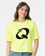 Alphabet Q T-Shirt 9 inch calligraphy Black ink, Neon Lemon