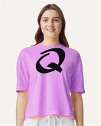 Alphabet Q T-Shirt 9 inch calligraphy Black ink, Neon Violet