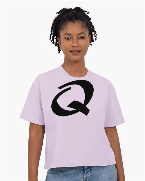 Alphabet Q T-Shirt 9 inch calligraphy Black ink, Orchid