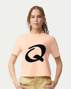 Alphabet Q T-Shirt 9 inch calligraphy Black ink, Peachy