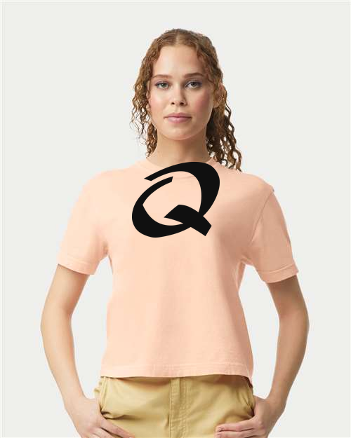 Alphabet Q T-Shirt 9 inch calligraphy Black ink, Peachy