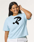 Alphabet R T-Shirt 9 inch calligraphy Black ink, Chambray